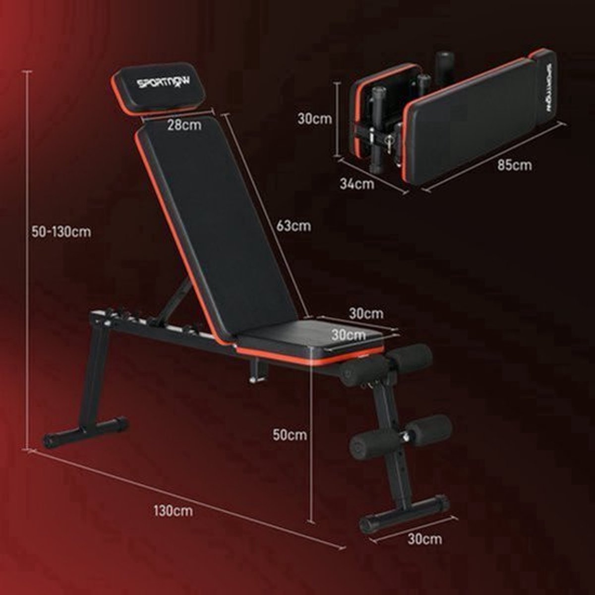 Verstelbare bank – Fitnessbank – Halterbank – Trainingsbank – Buikspierbank – 5-verstelbare standen – Robuust staal met synthetische bekleding