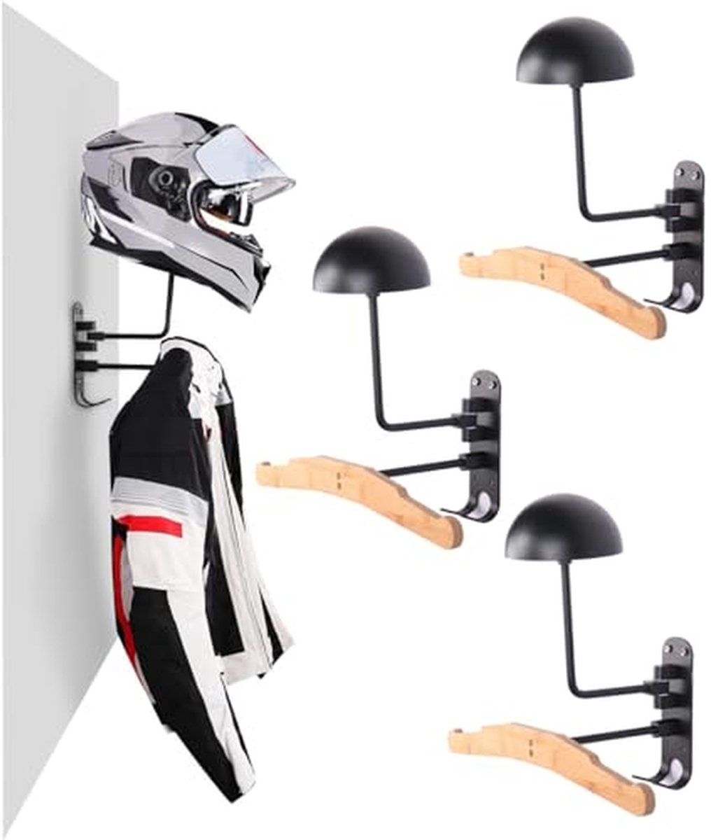 Helmhouder Muur - Muurbeugel Helm - Helm Opbergen - 180 Graden Draaibaar - Ø 12 cm - Natuurlijk Bamboe