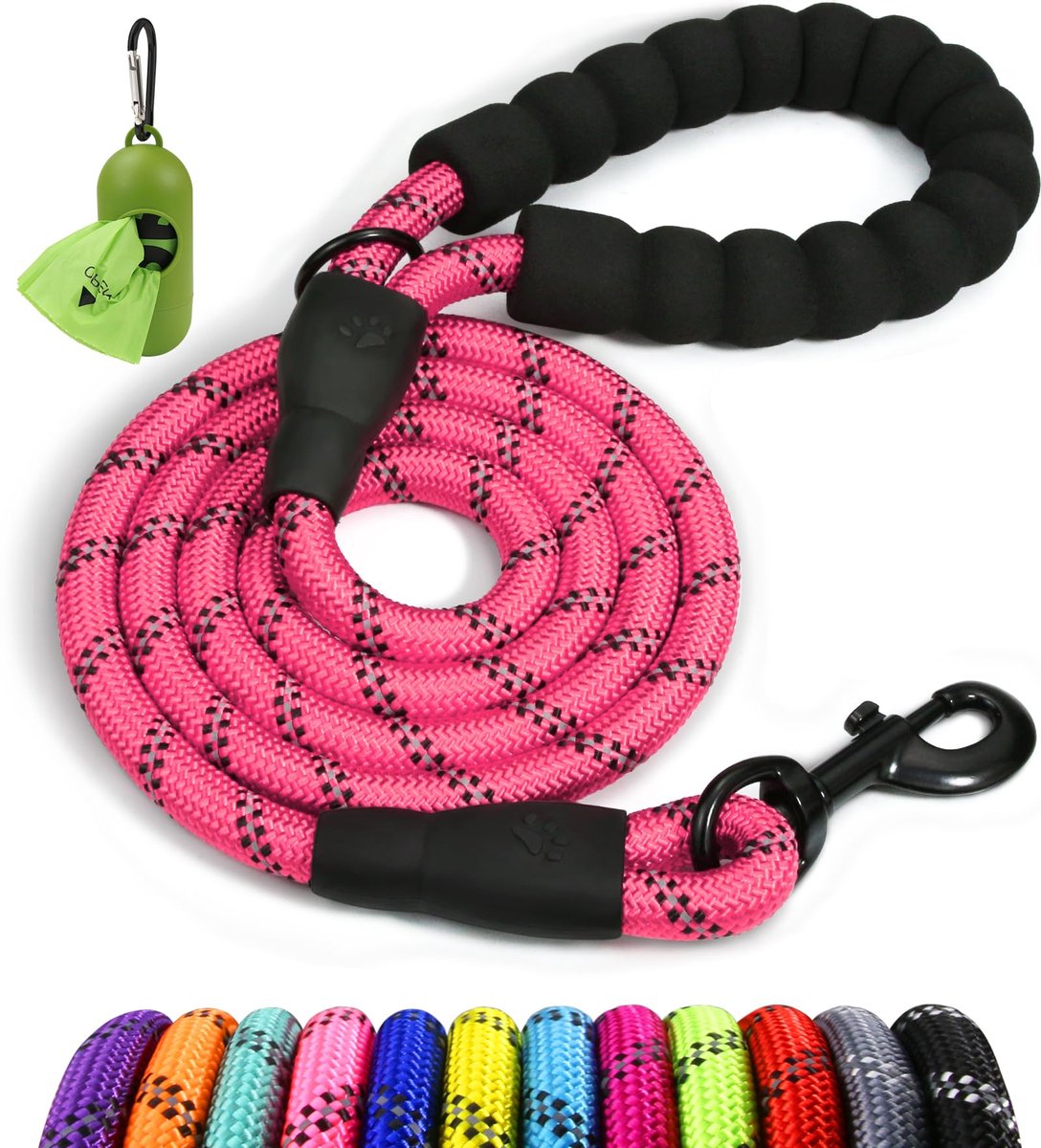 Taglory sterke hondenriem met zachte gevoerde handgreep en reflecterende draden voor grote honden, 1,8 m x 1,2 cm, roze - ShopVlot