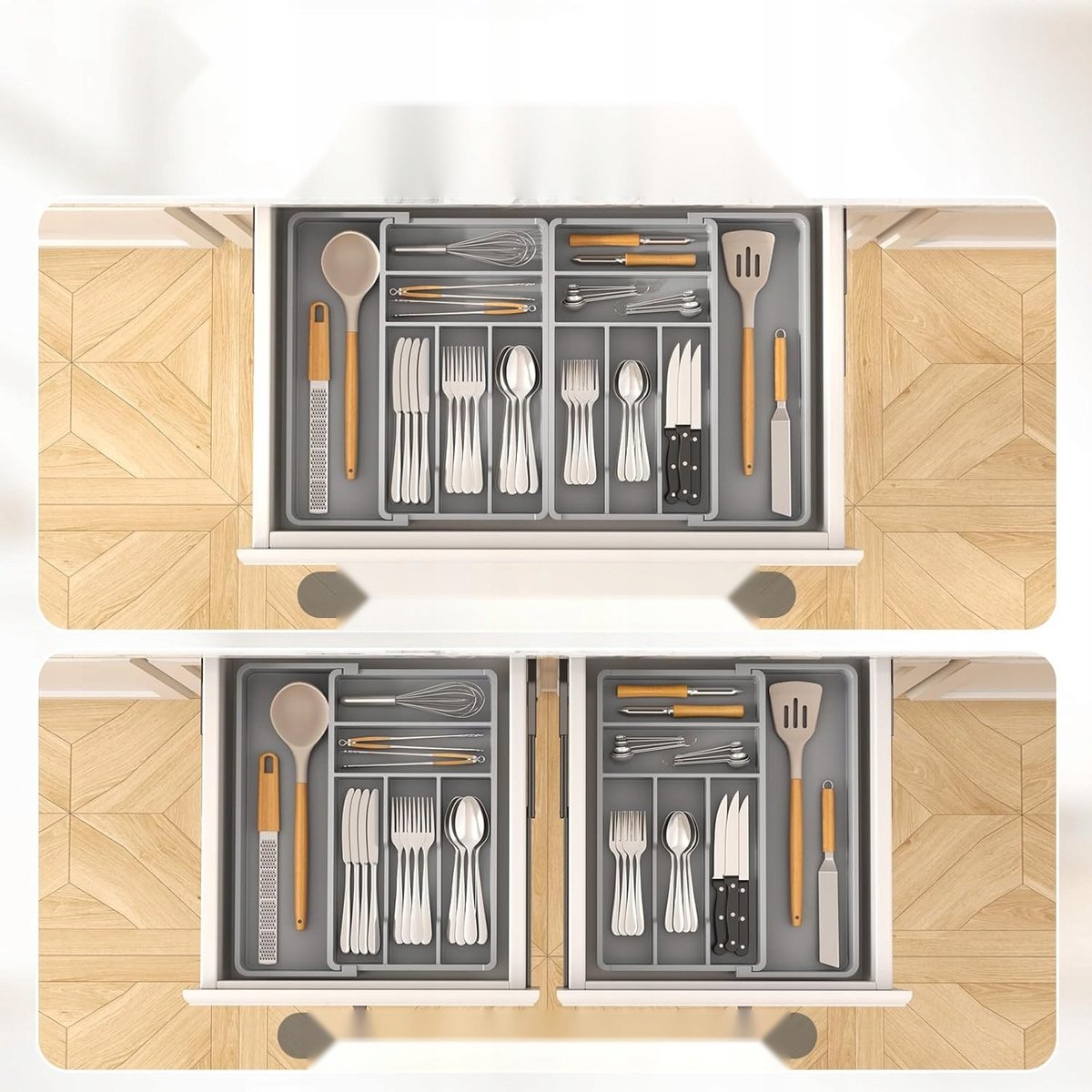 Verstelbare Besteklade Organizer - 46-70 cm - Grijs Plastic