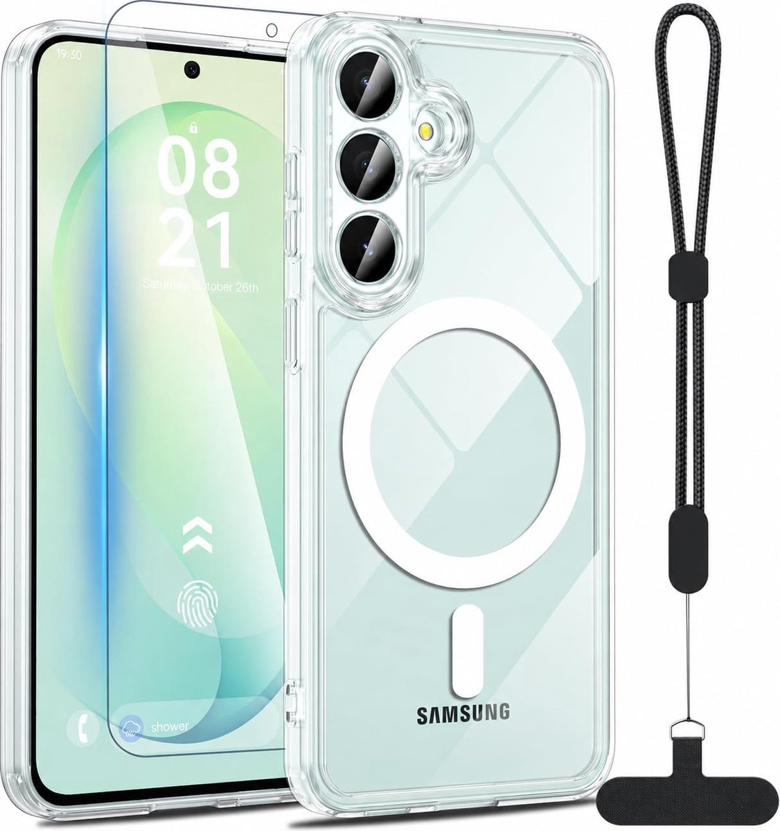 Zandarix Screenprotector Geschikt voor Samsung Galaxy S26 FE - 1x Screenprotector - Militaire Kwaliteit - Polsbandje - Geschikt voor Mag - Back Cover Hoesje - Transparant