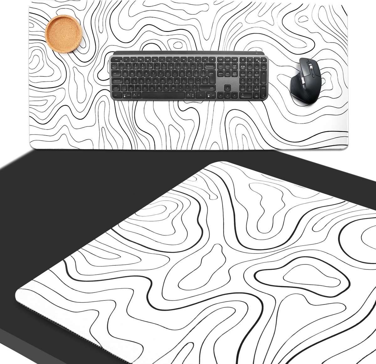 Bol.com What's Goods - XXL Grote Muismat - 90x40 cm - Topografisch - 4 mm - Wit aanbieding
