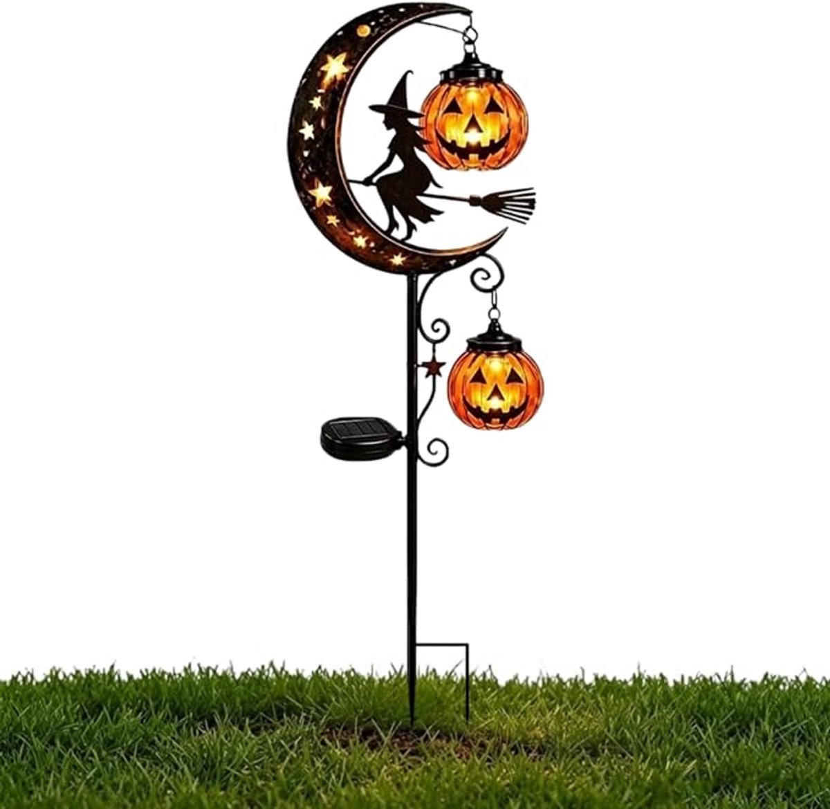 Halloween-decoraties voor buiten - Halloween-tuinverlichting op zonne-energie - Pompoenlampjes op Zonne Energie - Halloweenverlichting - Verlichte buitenverlichting voor binnenplaatsen, tuinen, paden, gazons en terrassen - Heksenpompoen