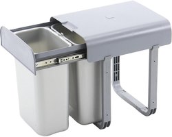 Afvalbak Uitschuifbaar - Keuken Afvalscheiding - Afval Sorteren - Dubbele Binnenbak - 16 Liter - Grijs