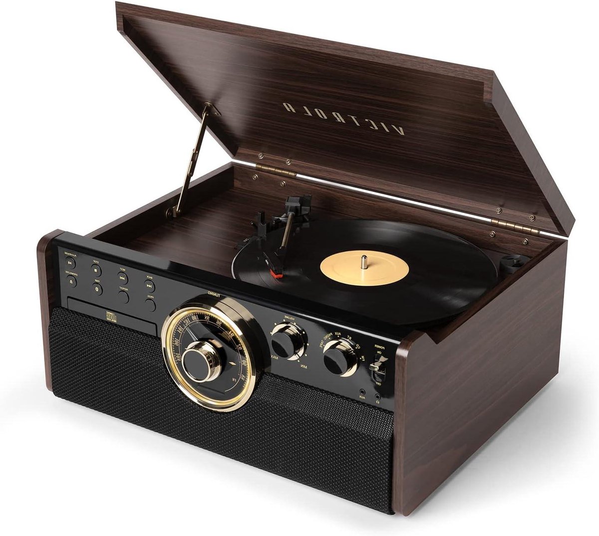Platenspeler met Bluetooth - Muziekcentrum - Muziek Luisteren - 6-in-1 Entertainment - Niet gespecificeerd - Espresso