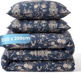 Slaapspeciaal Essential Print Lotus Blue - Dekbed zonder Overtrek - Wasbaar Dekbed - Hoesloos Dekbed - All Year Dekbed - 2 in 1 Dekbed - Incl. 2 Kussenslopen - 200x200 cm