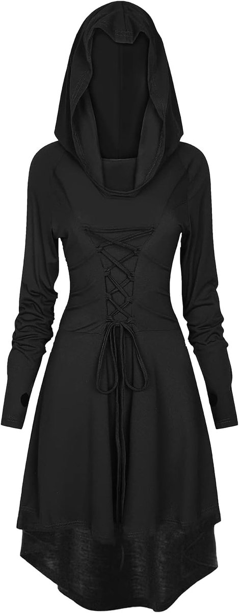 Jurk, voor dames, middeleeuwse kleding, halloweenkostuum, renaissance, met capuchon, carnaval
