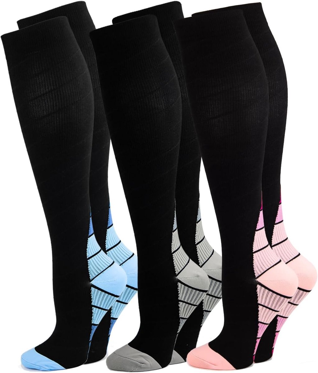 3 paar compressiekousen voor dames en heren, voor sport, hardlopen, vlucht, reizen, zwangerschap, medische compressiesokken, steunkousen