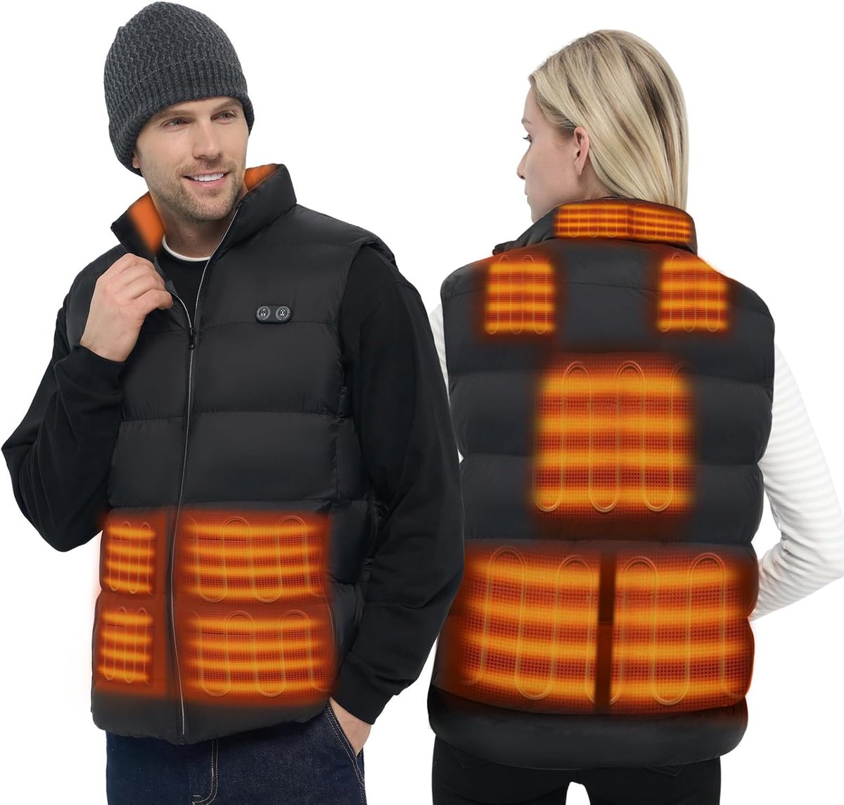 Verwarmd vest met 7,4 V DC-poort, uniseks verwarmd vest met 10 verwarmingszones en 3 warmteniveaus, pluizige verwarmde bodywarmer jas