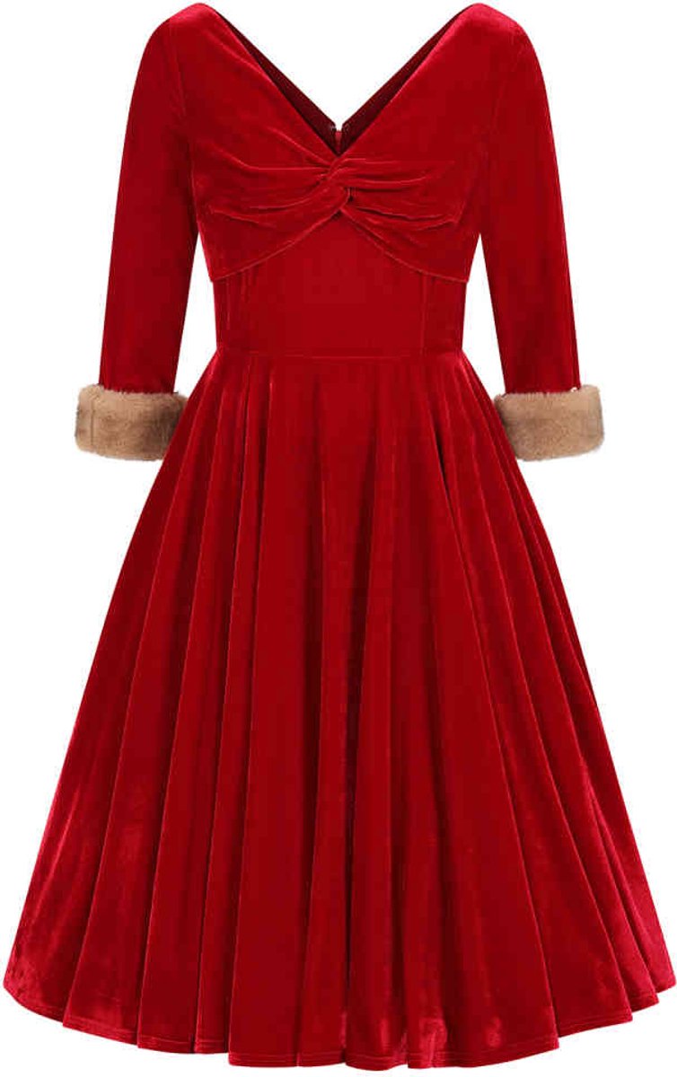 Banned - Nina Velvet Swing Flare jurk - S - Rood
