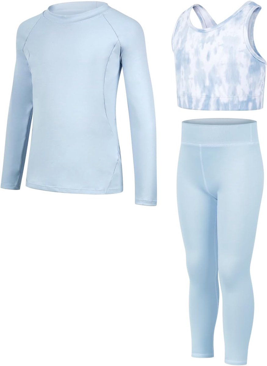Yogalegging voor meisjes, atletische leggings, trainingsbeha's, set voor kinderen, gym, crop tanktop, activewear, set voor 5-12 jaar