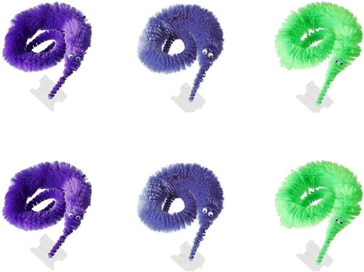 6pcs Rainbow Magic Twisty Wiggly Worms, Fuzzy Tools Pluche Stress Fidget Fiddle tool