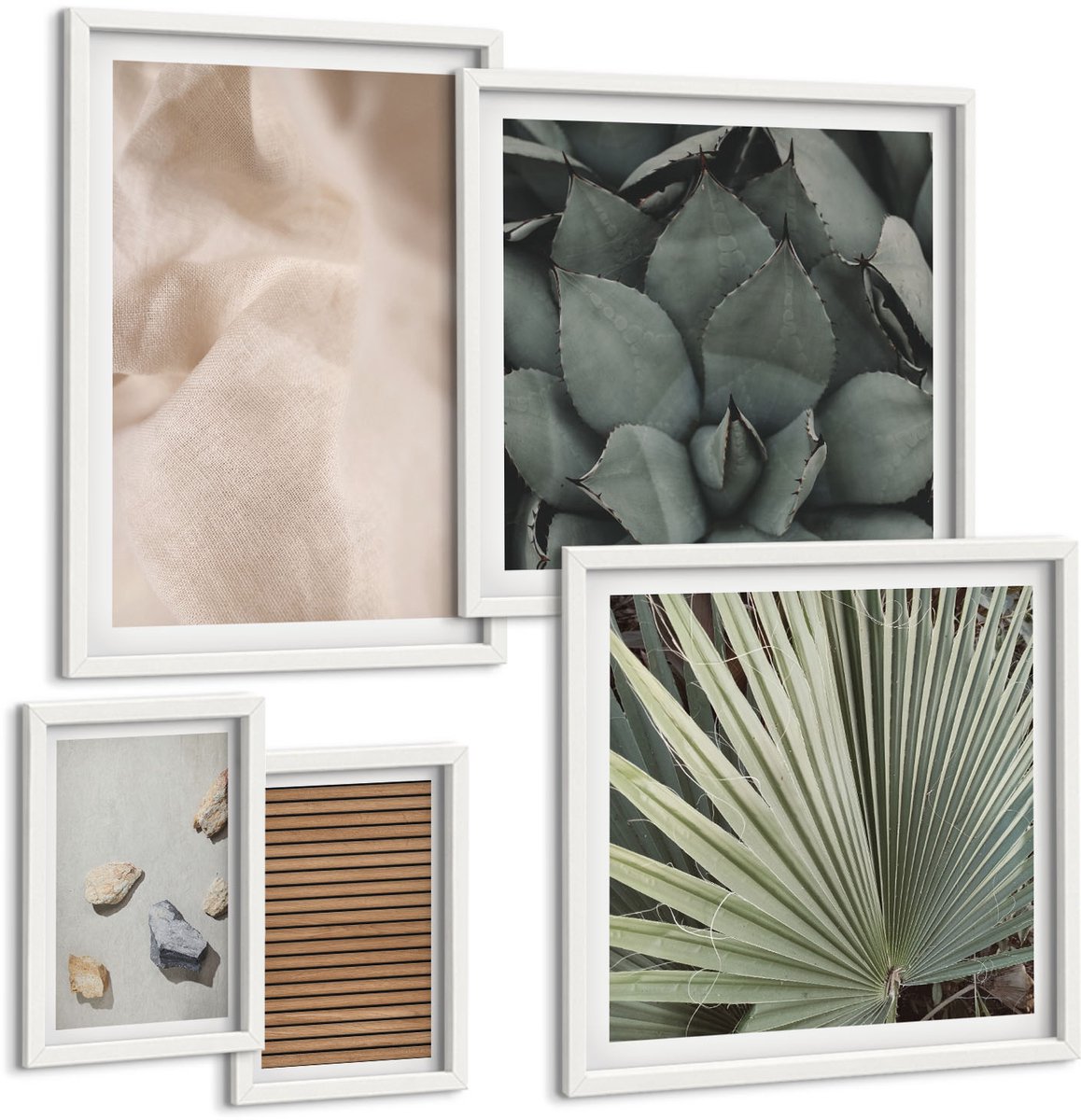 Coloray 5-Delige Schilderij Set - Stenen Hout Stof Diverse Texturen - 50 x 50 cm, 20 x 30 cm En 40 x 60 cm - Wanddecoratie - Moderne Interieurdecoratie - Muurdecoratie