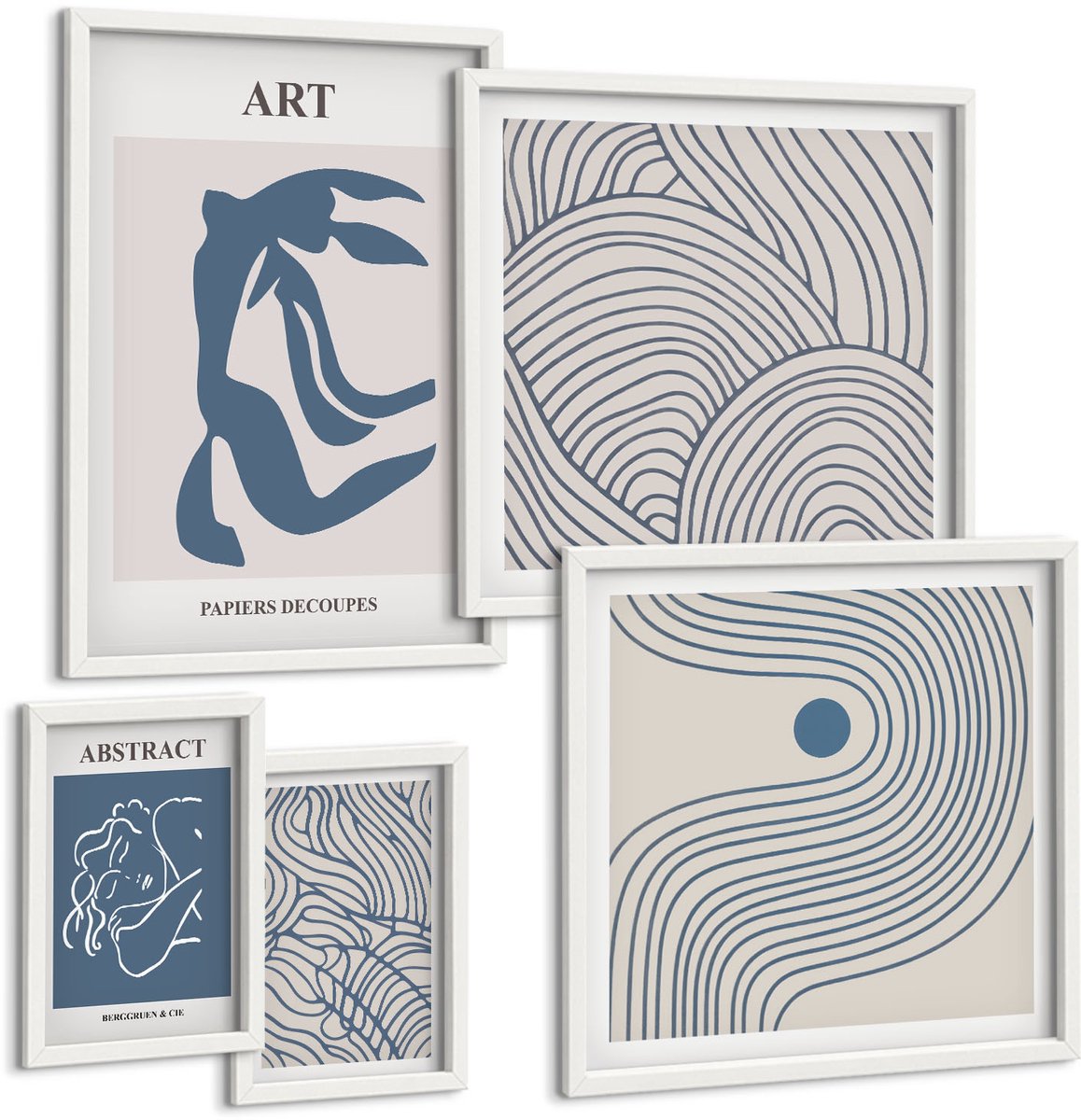 Coloray 5-Delige Schilderij Set - Abstracte Vormen En Lijnen In Een Moderne Stijl. - 50 x 50 cm, 20 x 30 cm En 40 x 60 cm - Decoratieve Schilderijen - Woonkamer - Interieur