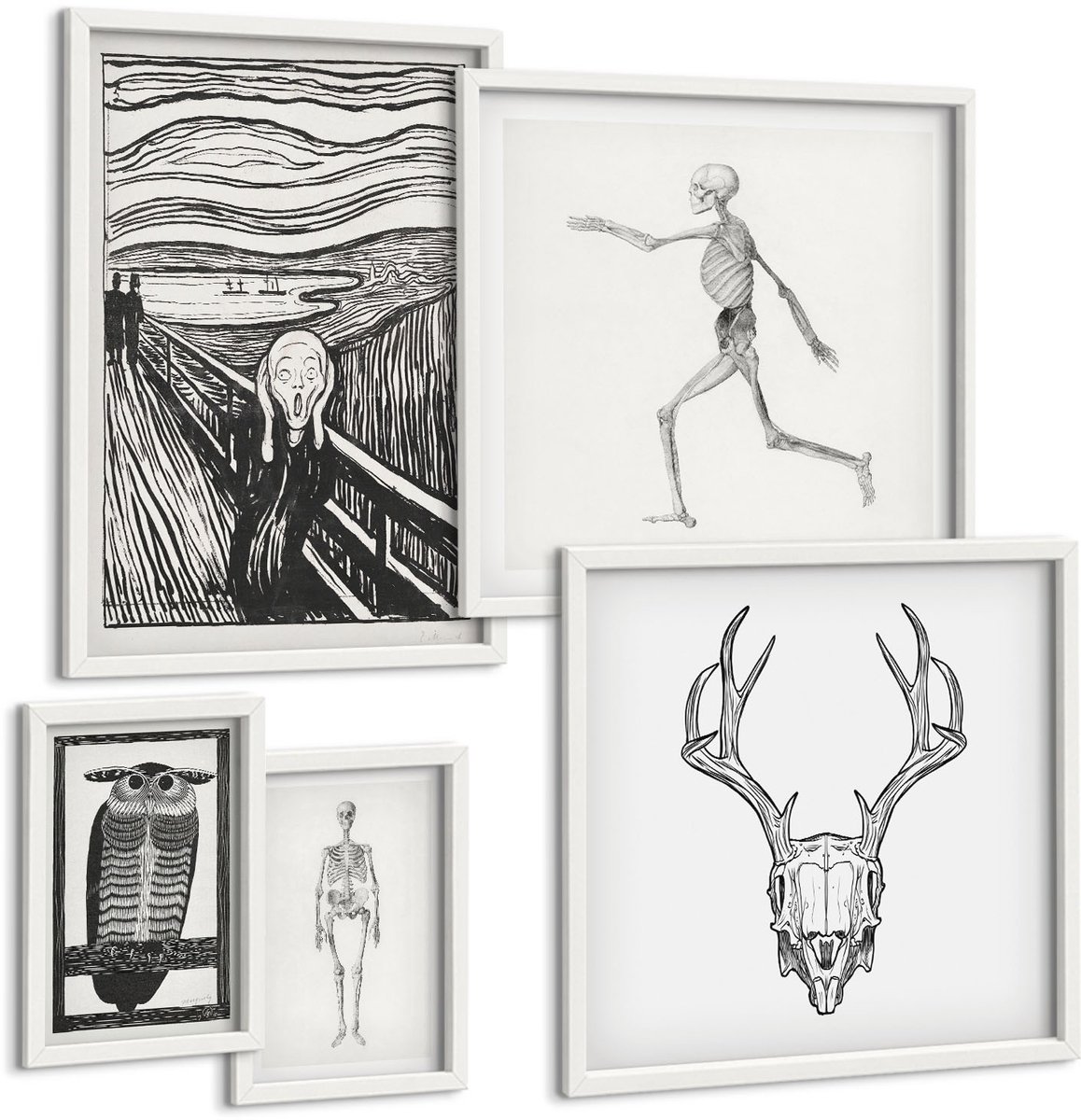 Coloray 5-Delige Schilderij Set - Surrealistische Kunst Met Motieven Van Natuur En Mens. - 50 x 50 cm, 20 x 30 cm En 40 x 60 cm - Muurdecoratie - Schilderijen Set - Woonkamer