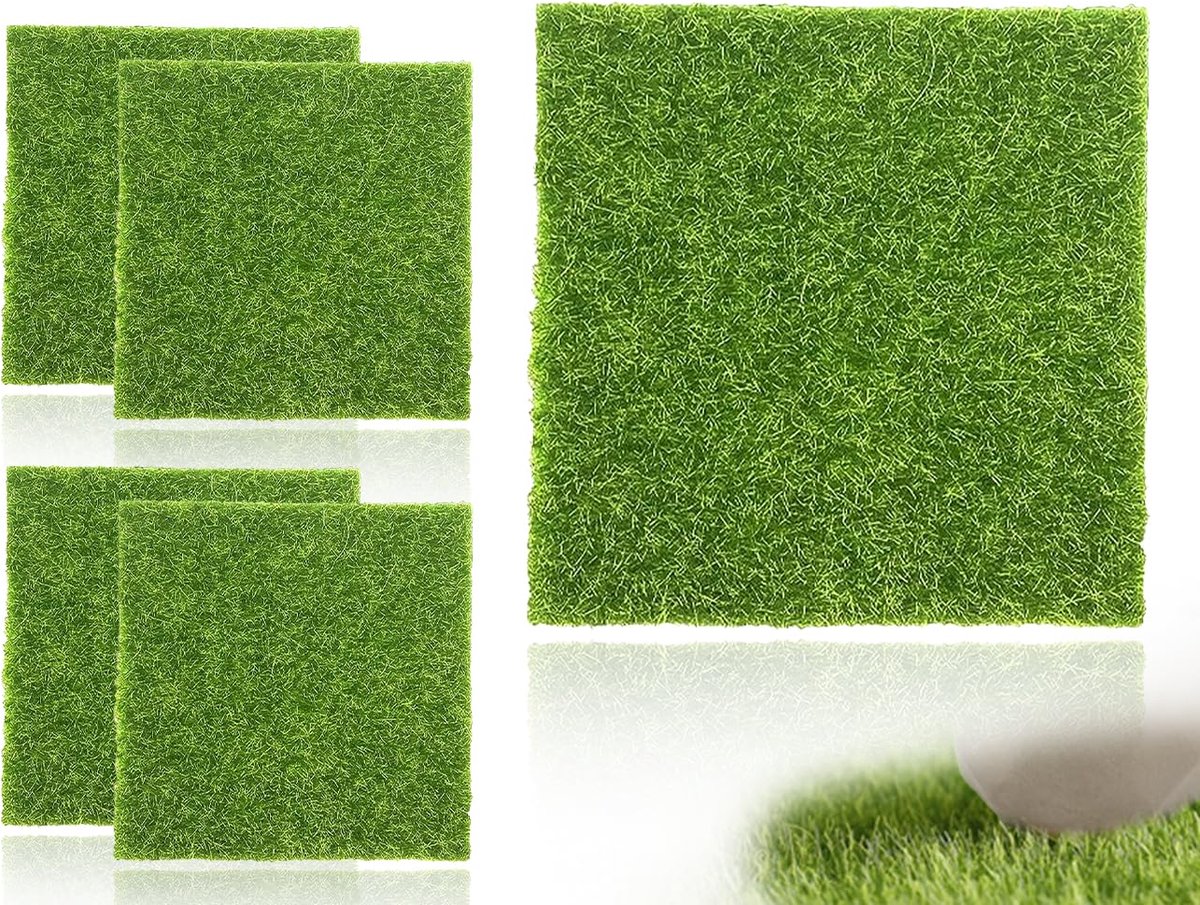 Allecto Plus - Kunstgras Tapijt 15 x 15 cm - Miniatuur Tuindecoratie - DIY Mos Versiering - Mini-Tuin Ornamenten - 4 Stuks.