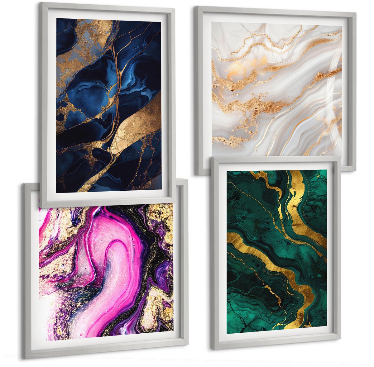 Coloray 4-Delige Schilderij Set - Abstracte Marmer- En Gemengde Kleurpatronen - 40 x 40 cm En 40 x 60 cm - Wanddecoratie - Schilderijen Set - Kantoor - Muurdecoratie