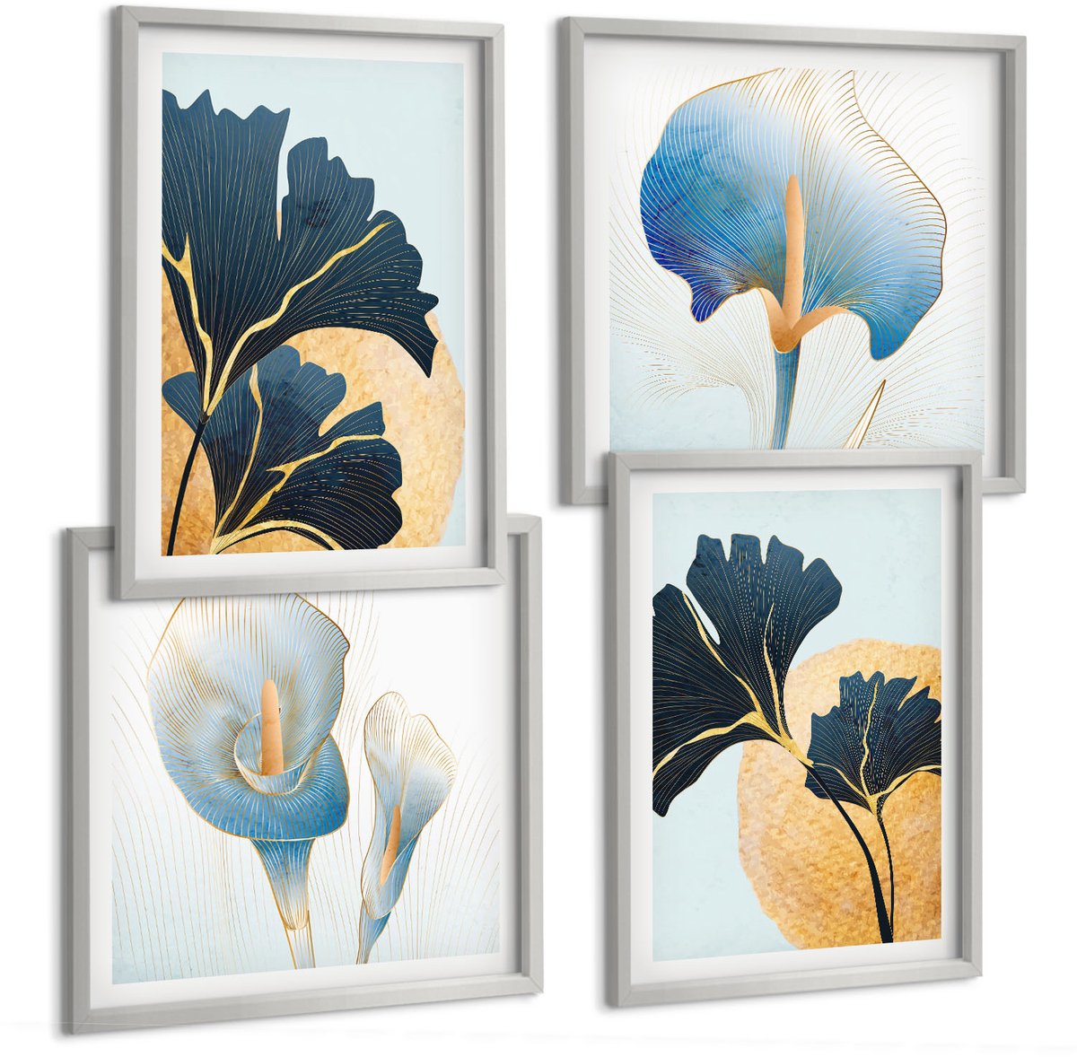 Coloray 4-Delige Schilderij Set - Citroenen Wachtwoord Over Wijn Portret Van Frida Kahlo - 40 x 40 cm En 40 x 60 cm - Decoratieve Schilderijen - Woonkamer - Interieur