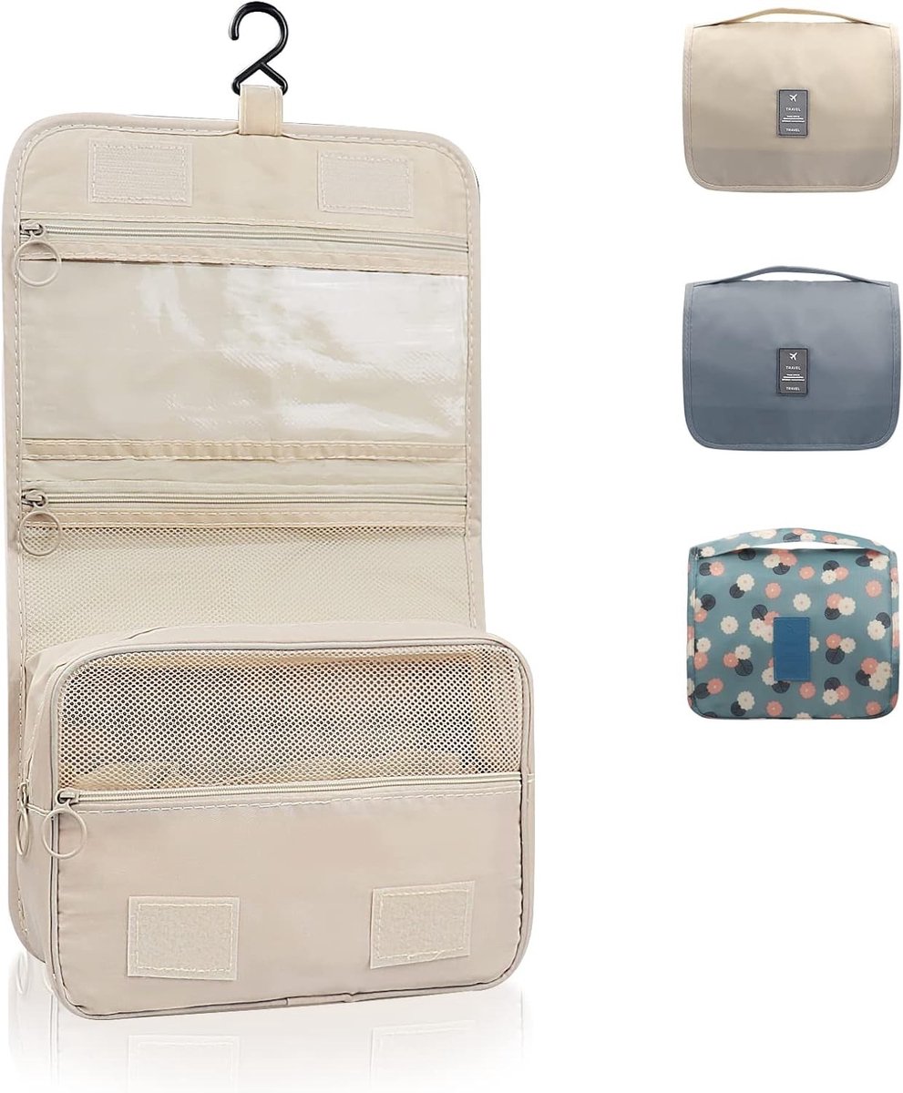 Toiletzak - Beige - Large - Opvouwbare Wastas met Draaggreep - Voor Mannen en Vrouwen