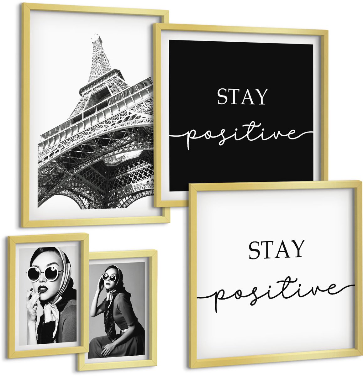 Coloray 5-Delige Schilderij Set - Stijlvolle Graphics Met Mode- En Parijse Accenten. - 50 x 50 cm, 20 x 30 cm En 40 x 60 cm - Wanddecoratie - Schilderijen Set - Interieur