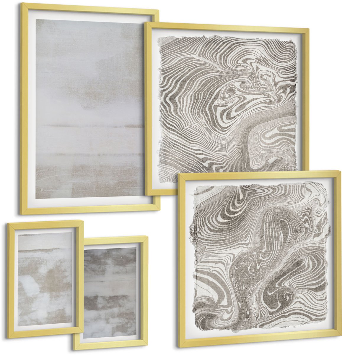 Coloray 5-Delige Schilderij Set - Versleten Texturen, Moderne Industriële Stijl - 50 x 50 cm, 20 x 30 cm En 40 x 60 cm - Muurdecoratie - Wanddecoratie - Slaapkamer - Interieur Decoratie