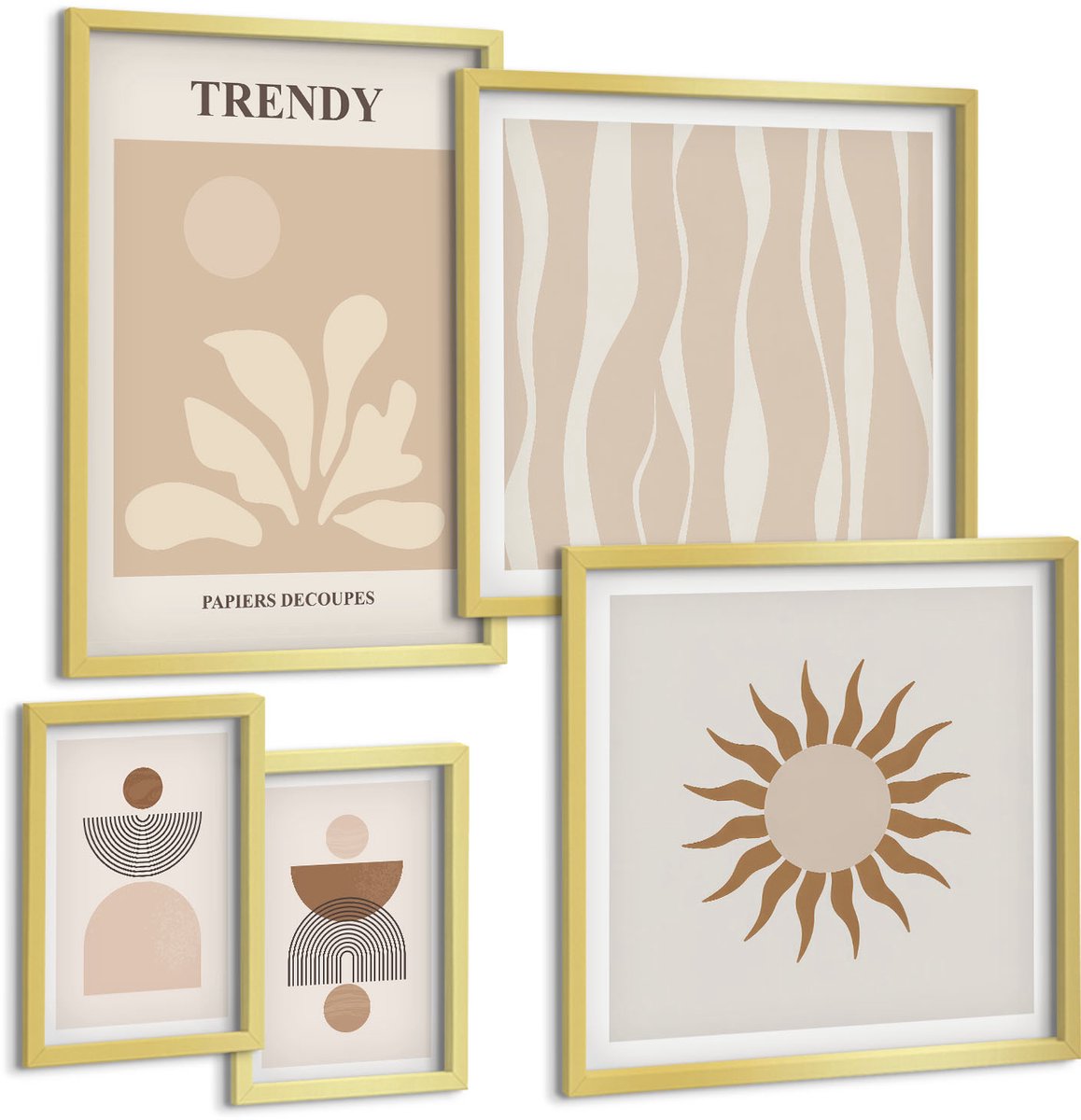 Coloray 5-Delige Schilderij Set - Stijlvolle Decoraties In Abstracte Vormen En Figuren. - 50 x 50 cm, 20 x 30 cm En 40 x 60 cm - Wanddecoratie - Woonkamer Decoratie - Interieur Decoratie