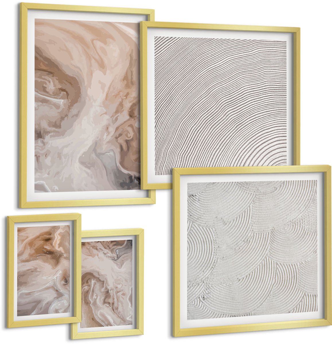 Coloray 5-Delige Schilderij Set - Abstracte Marmerpatronen, Steentexturen - 50 x 50 cm, 20 x 30 cm En 40 x 60 cm - Schilderijen Set - Wanddecoratie - Woonkamer - Stijlvolle Muurdecoratie