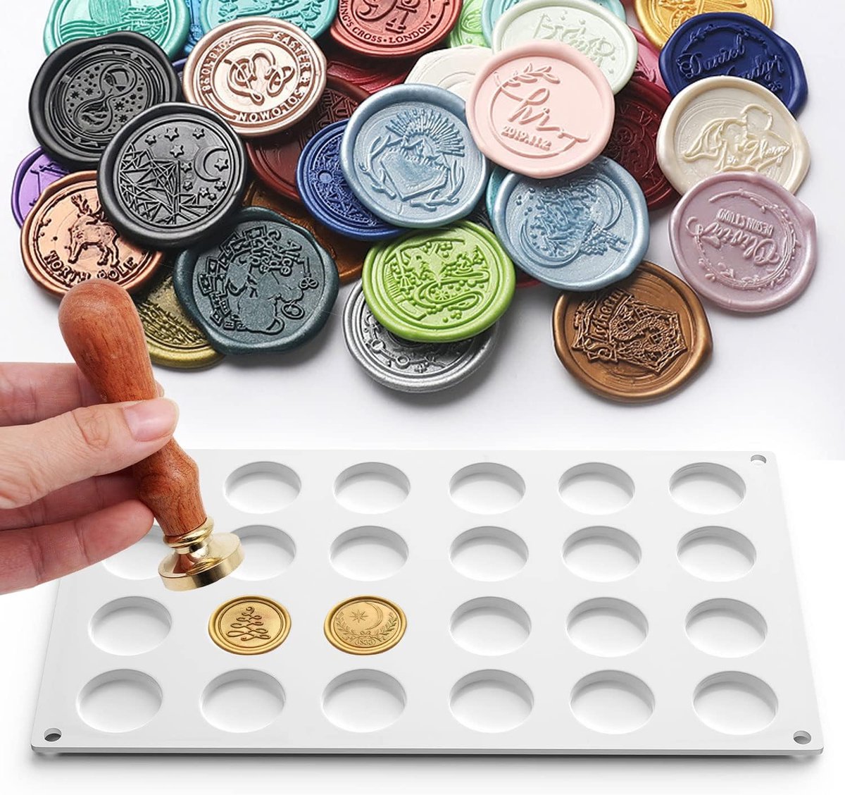 Dailygoods- Siliconen Mat 24 Caviteiten - Siliconen Mallen voor Epoxy - Wax Seal Stempel - Dubbelzijdige Plakdots - Perfect voor Uitnodigingen - Tijd Besparend - Waszegelmat