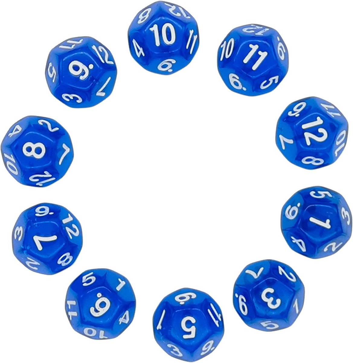 Polyedrisch dobbelsteenset, transparant, 12-zijdig, voor DND, MTG, RPG, Dungeons and Dragons, feest, transparant, blauw, 10 stuks