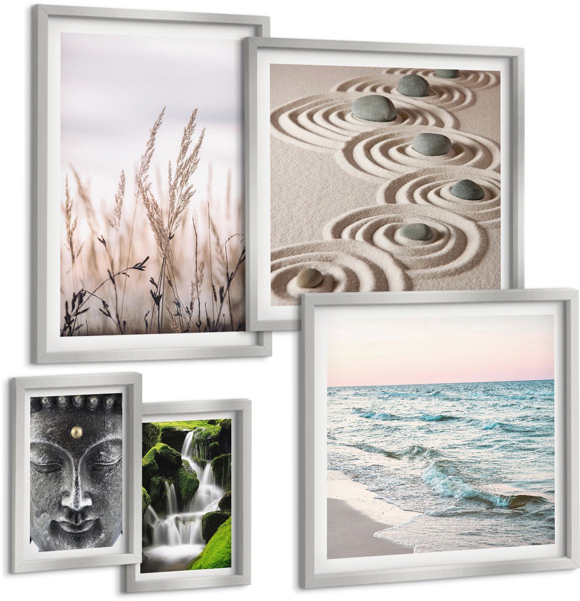 Coloray 5-Delige Schilderij Set - Stads- En Natuurlandschappen In Warme Kleuren - 20 x 30 cm - Wanddecoratie - Schilderijen Set - Interieur - Interieur Decoratie