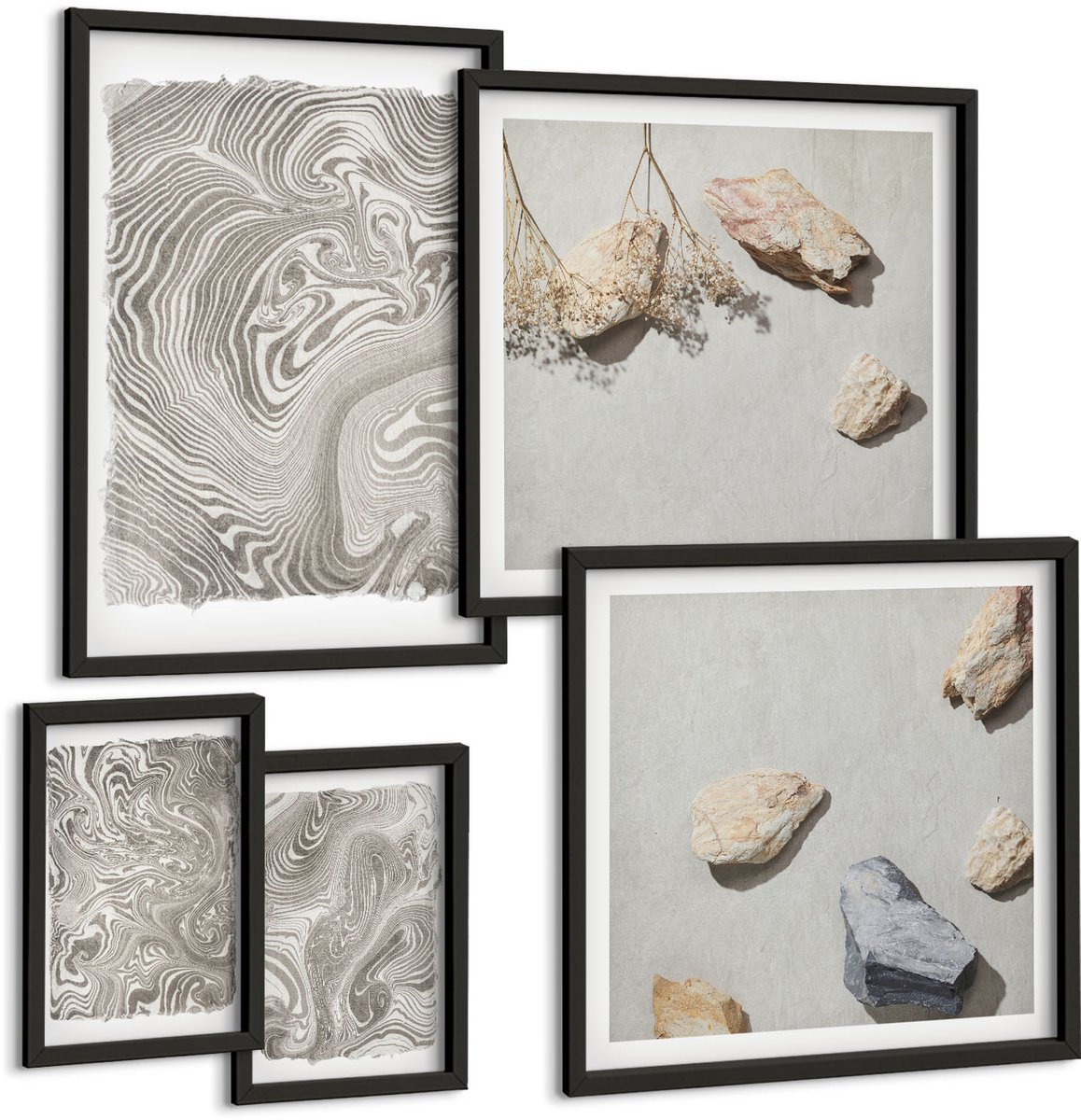 Coloray 5-Delige Schilderij Set - Abstracte Schilderkunst Met Moderne Vormen - 50 x 50 cm, 20 x 30 cm En 40 x 60 cm - Wanddecoratie - Muurdecoratie - Moderne Interieurdecoratie - Moderne Wanddecoratie