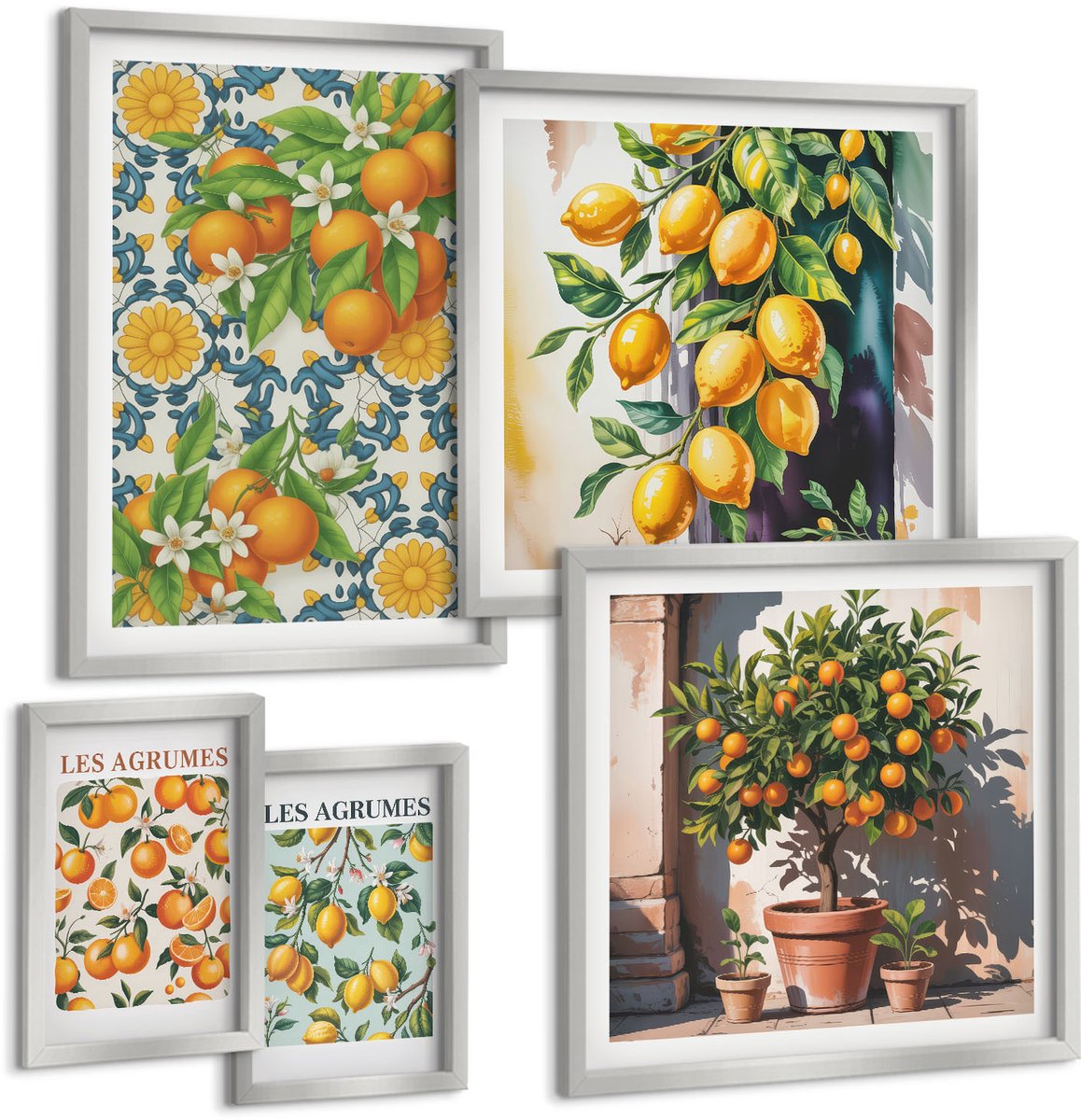 Coloray 5-Delige Schilderij Set - Retro Citrusvruchten Met Gele Accenten - 20 x 30 cm - Moderne Wanddecoratie - Slaapkamer - Muurdecoratie