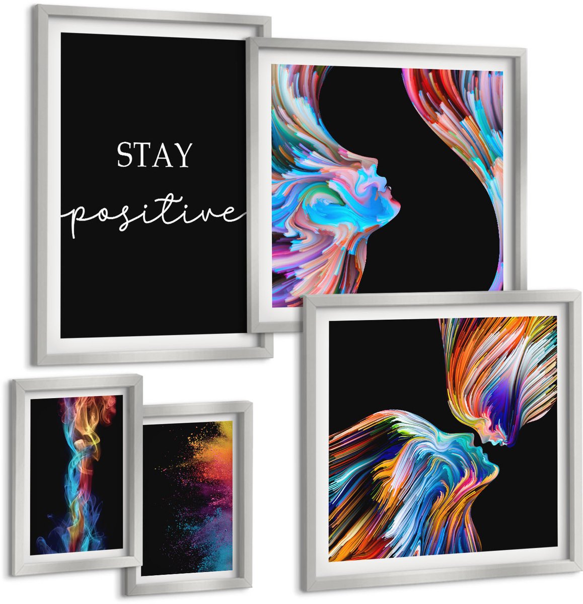 Coloray 5-Delige Schilderij Set - Roze Pioenrozen Met Geometrische Patronen - 20 x 30 cm - Decoratieve Muurdecoratie - Slaapkamer - Woonkamer Decoratie