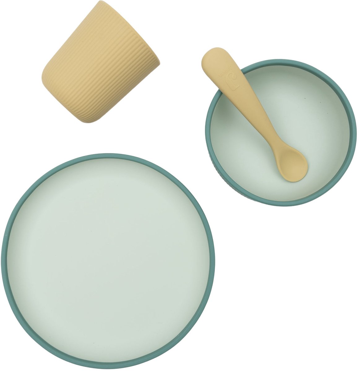 Jollein Kinderserviesset Siliconen - met Bord, Kom, Beker - Jade Shades