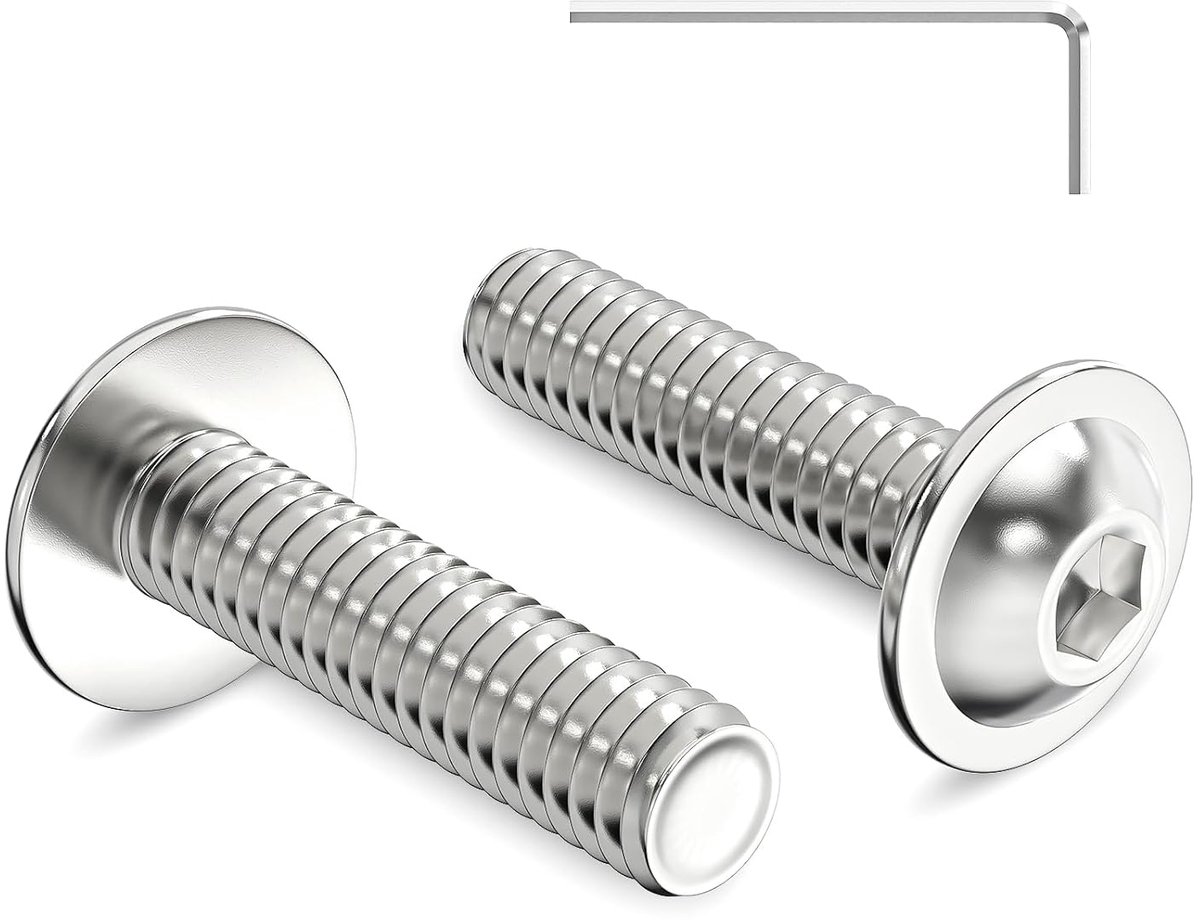 20 stuks bolkopschroeven M4 x 16 mm met binnenzeskantflens van roestvrij staal A2 V2A, volledige schroefdraad met inbussleutel