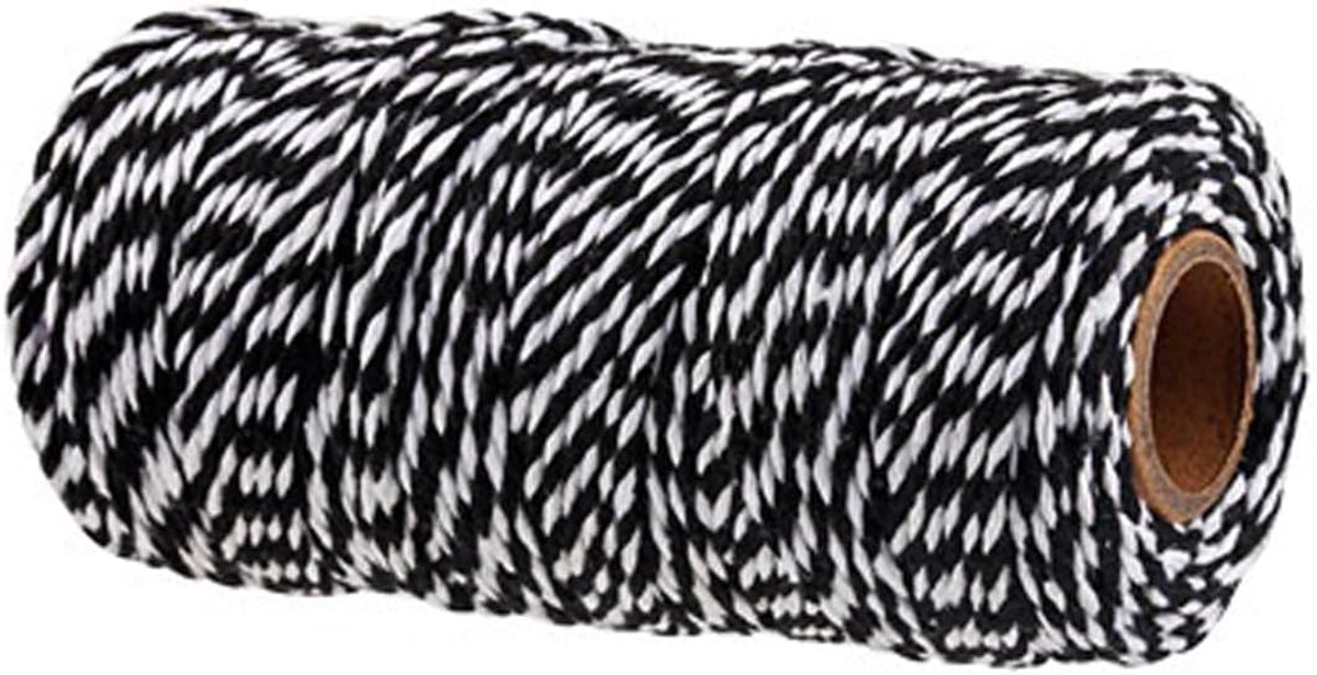 100 m slagerstouw touw om te knutselen, 2 mm katoen gekleurd bakkers touw draad voor keuken koken vlees, cadeau verpakking, knutselen, tuinieren, knutselen (zwart)