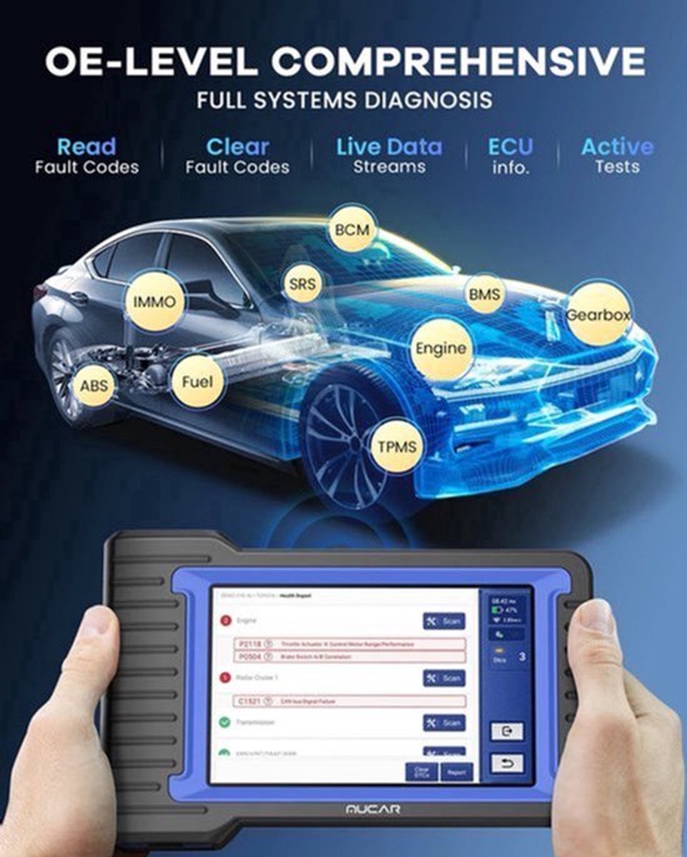 VO7S - OBD2 Scanner - Diagnosecomputer - Uitleesapparatuur Auto - Storing Verwijderen - Volledige systeemdiagnose - Diagnose Auto - Autodiagnosetool - Bidirectionele ECU-codering - Zwart