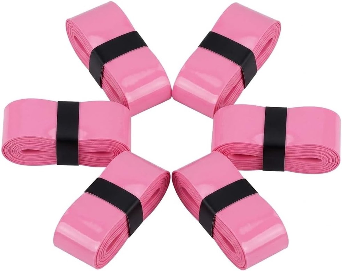 Set van 6 Badminton Rackets met Roze Grip Tape - Zelfklevende, Antislip Overgrip voor Badminton en Squash Rackets