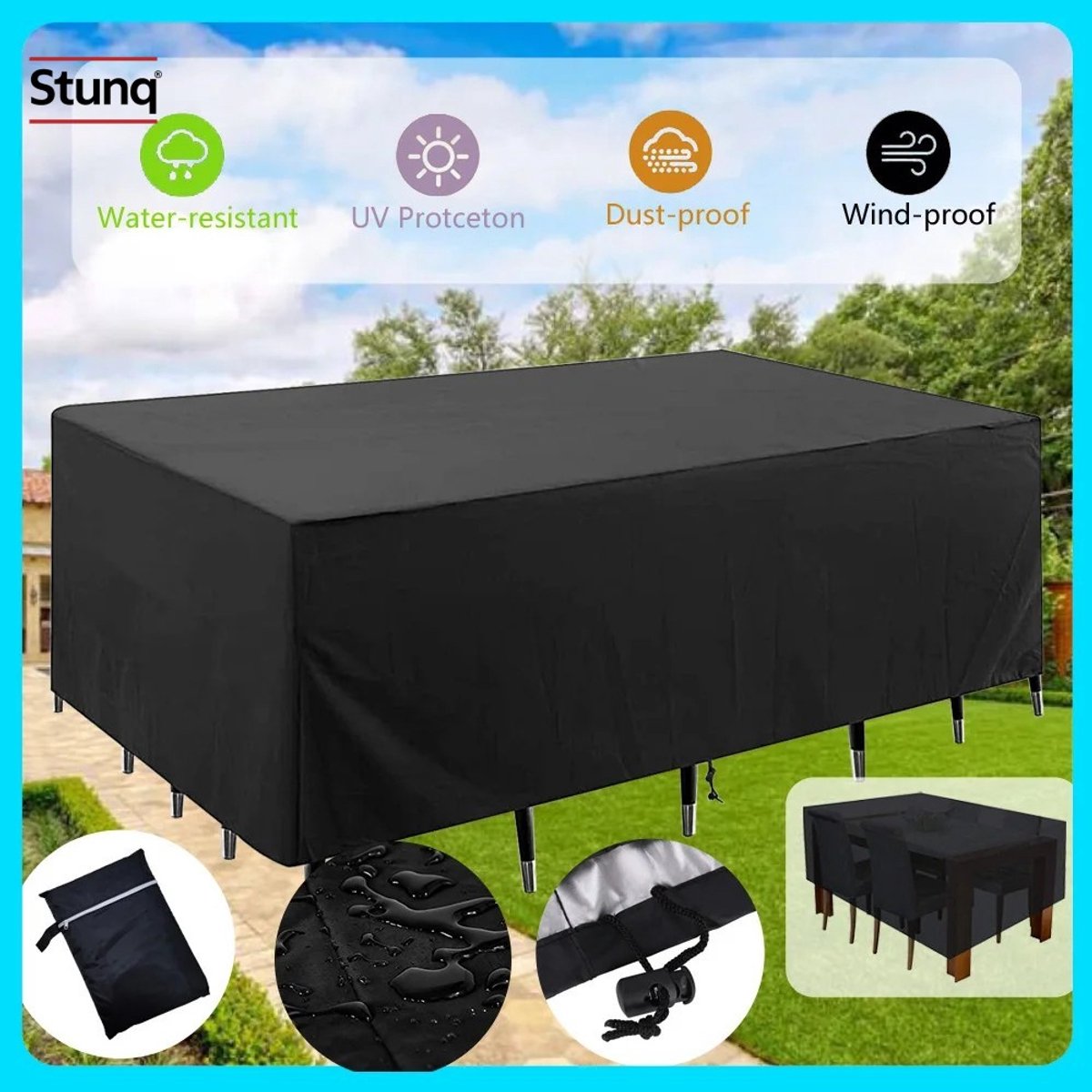 Stunq Tuinmeubelhoes Oxforddoek – Waterdicht, UV-bestendig, met trekkoord Zwart