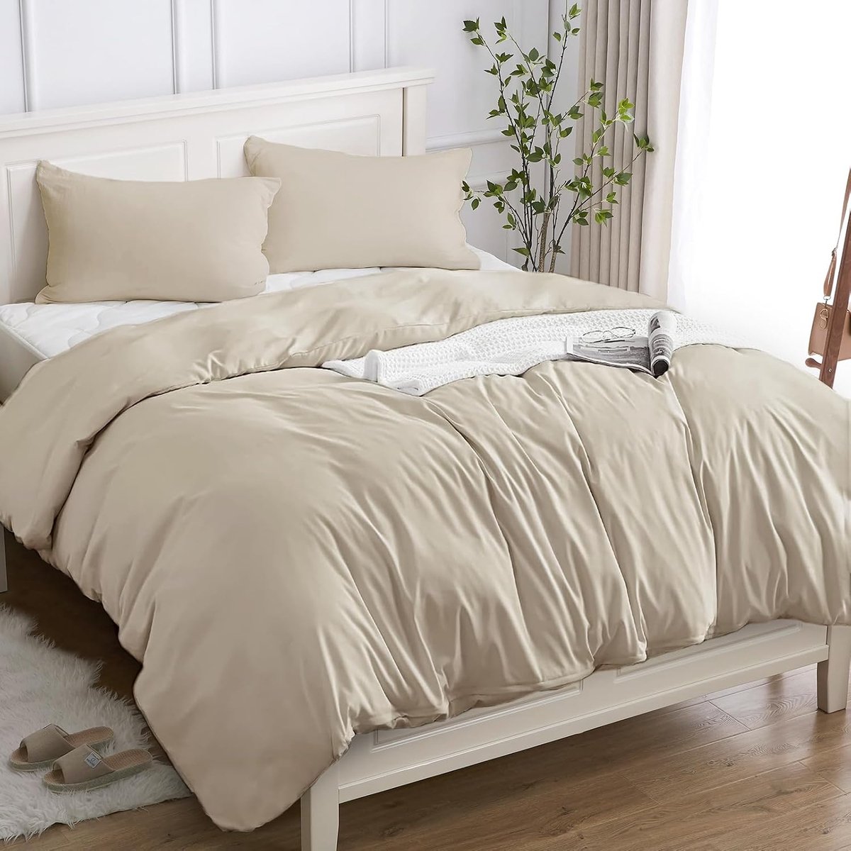 Dekbedovertrekset 260x240 cm - 3-delig 100% katoen - Beige