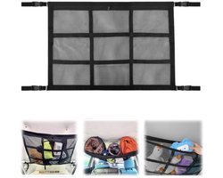 Opbergnet voor het autodak – Dubbellaags net – Opbergtas voor het plafond – Bagage organizer – Polyester autonet – Verstelbaar – Interieuraccessoire – Opvouwbaar – Voor SUV's, personenauto's, bestelwagens (zwart – 90 x 65 cm)