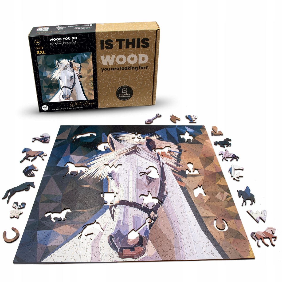 Wood You Do Houten Puzzel Wit Paard XXL 450 Stukjes