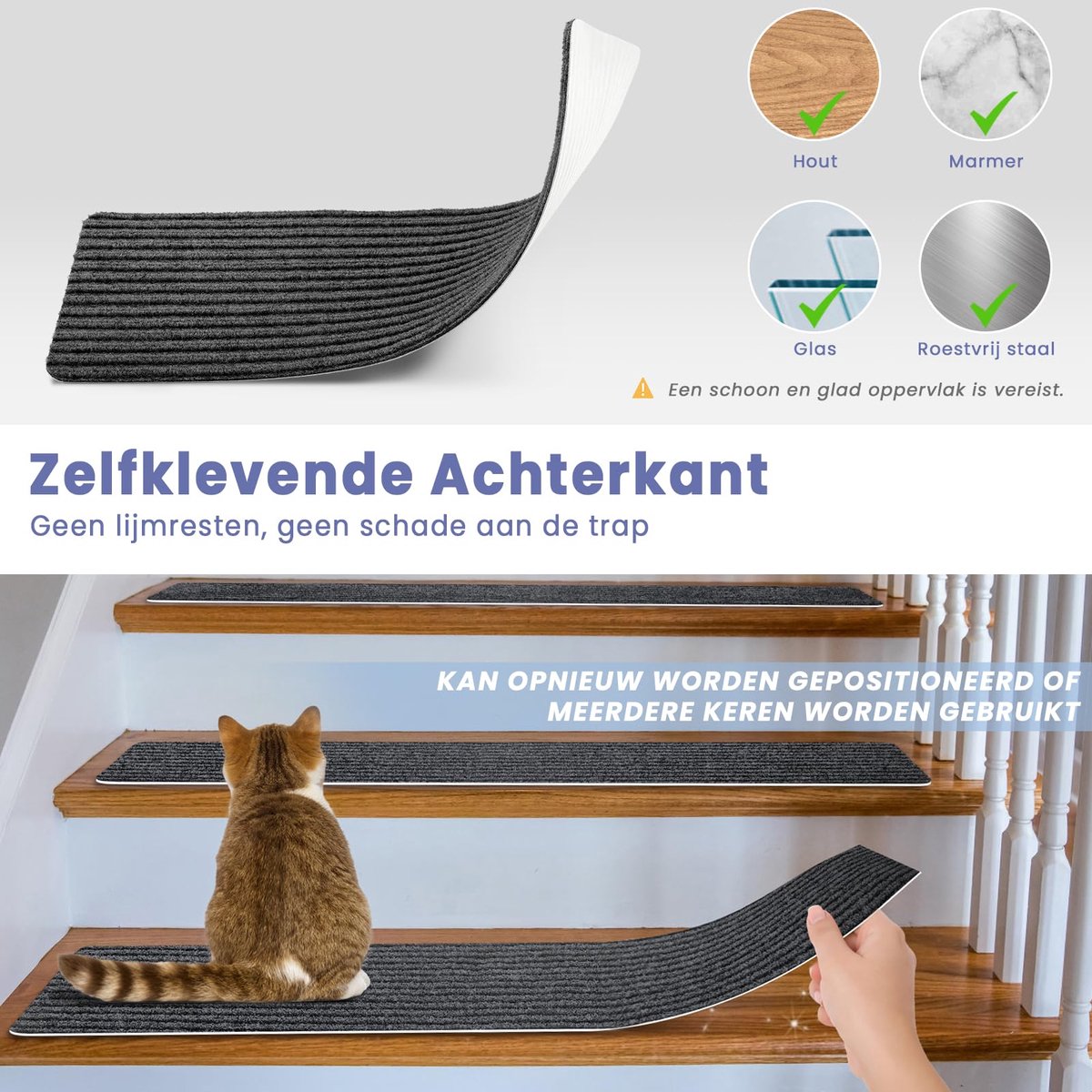 Homwiz Antislip Traptredenmatten Set van 15, Zelfklevende Trapmatten Binnen, Trap Mat Snijdbaar & Herbruikbaar voor - ShopVlot