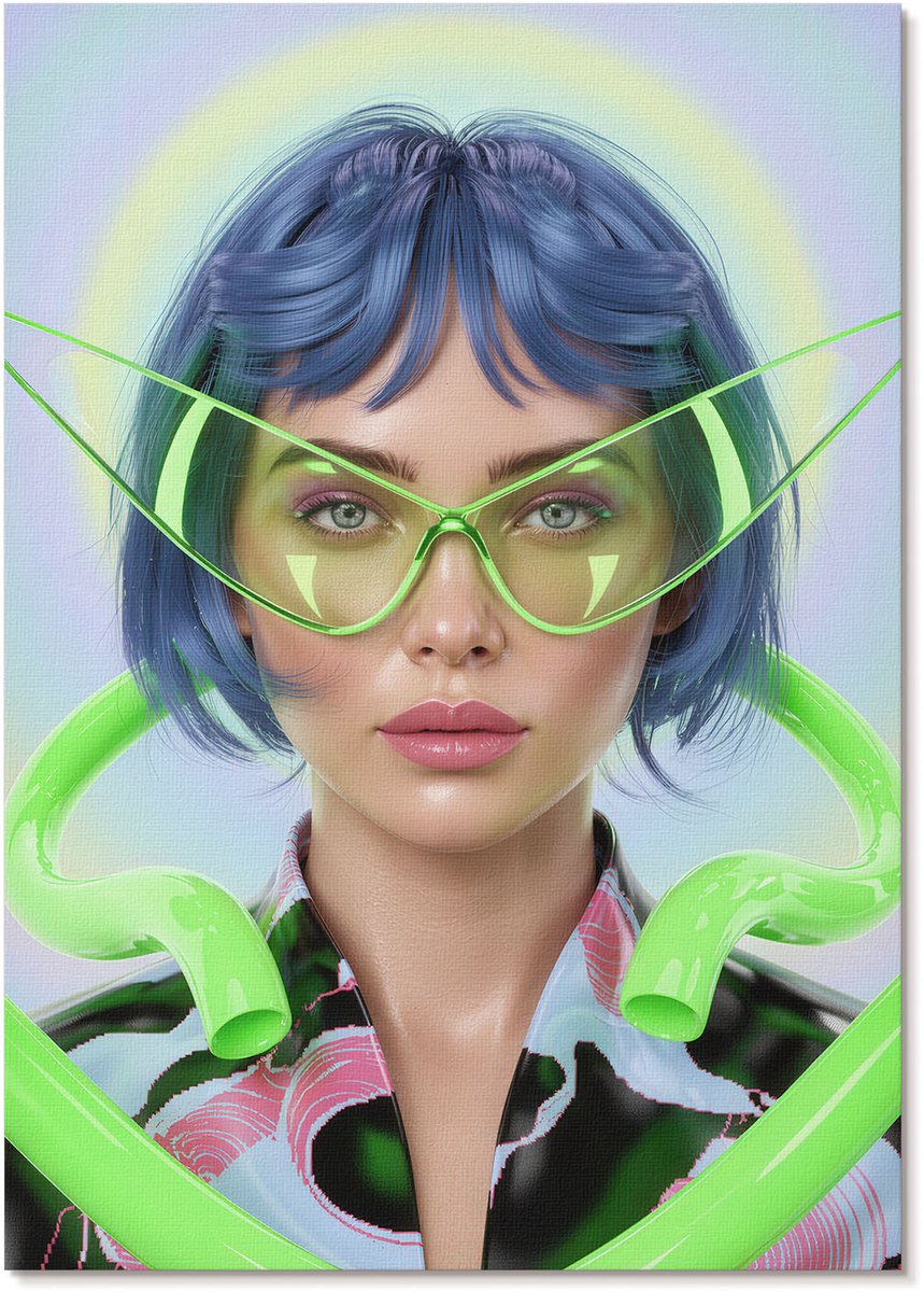 Tulup Polycanvas Wandposter - Futuristisch Portret, Fotografie - A4 - Groen Wanddecoratie - Rechthoek - Interieurdecoratie - Woonkamer, Slaapkamer, Kantoor - Modern