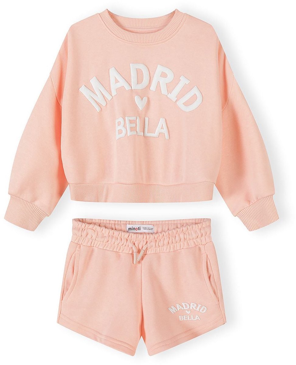 Minoti kleding set meisjes sweater en shorts - koraal