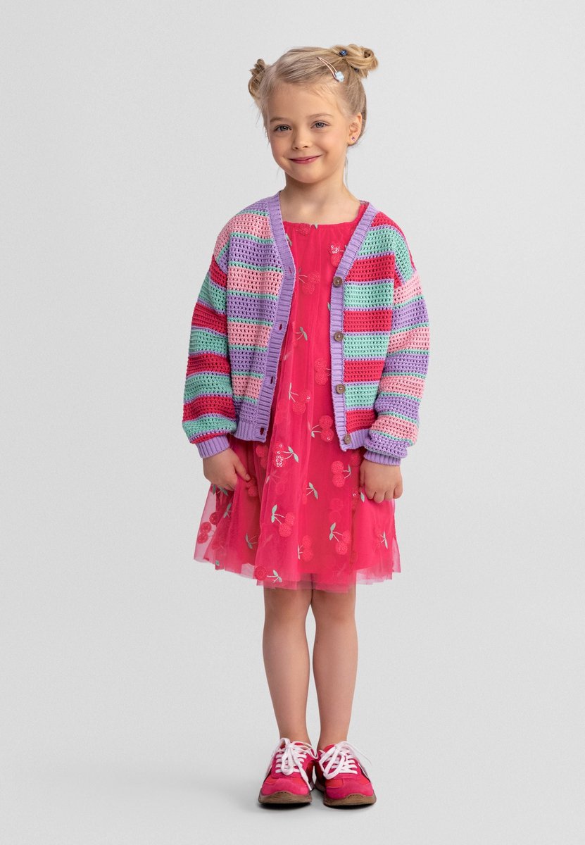 Minoti vest meisjes gebreid gestreept pastel - 100% katoen - lila