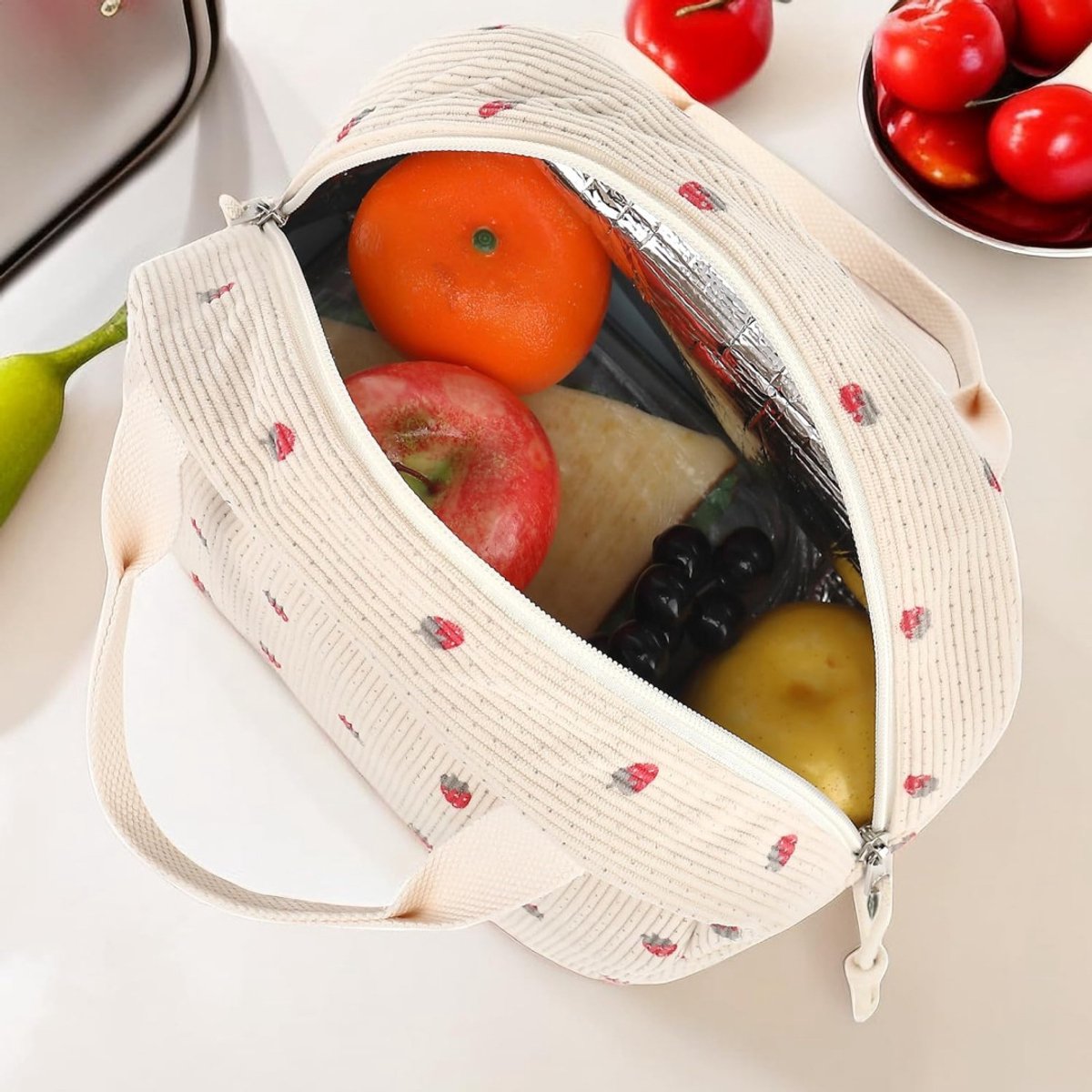 Geïsoleerde lunchtas Geschikt voor dames, herbruikbaar, beige.