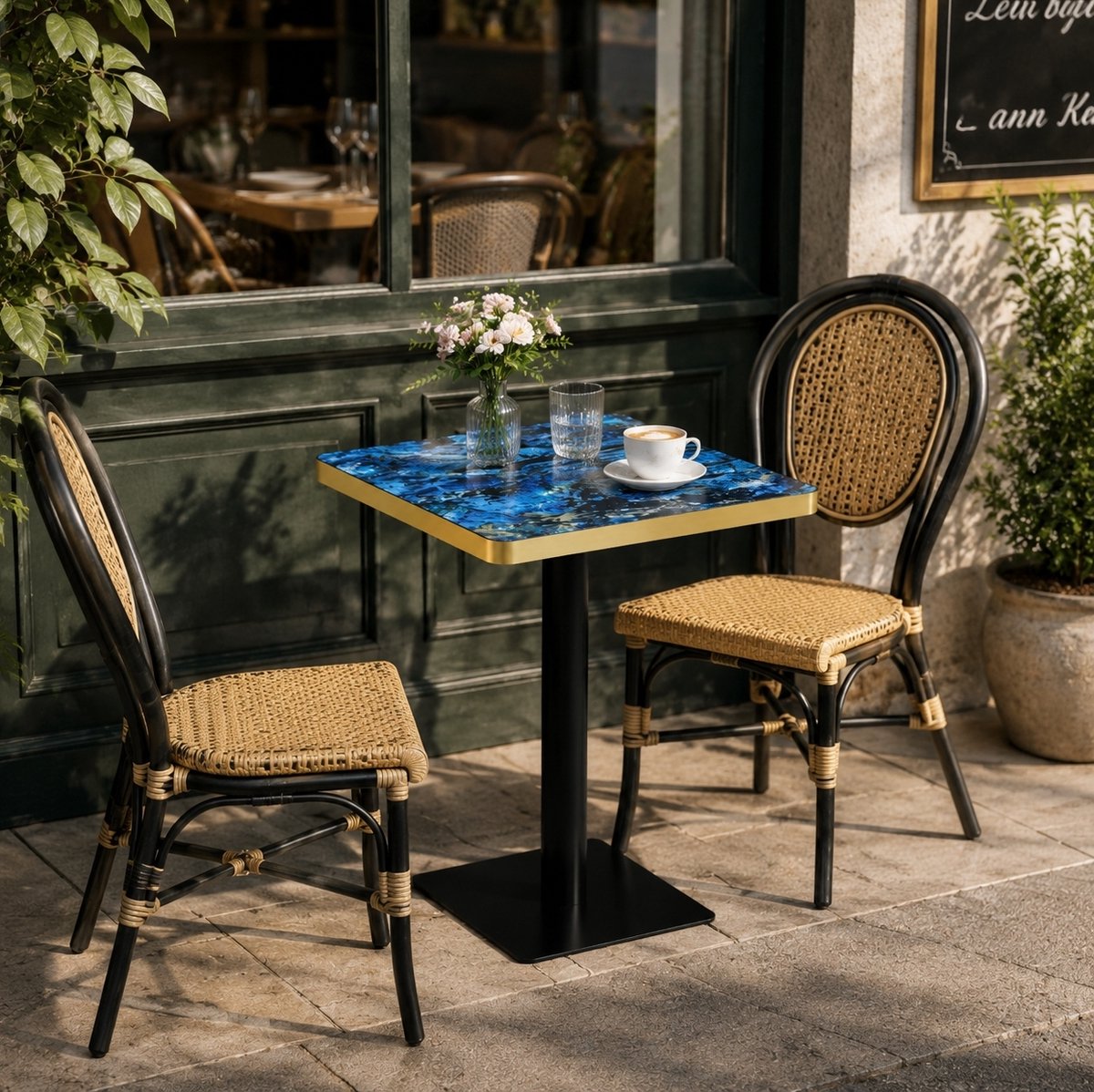 MODENUIT Eettafel - Vierkant Tafelblad Met Marmerlook - Modern Voor Eetkamer En Bistro - MDF En Metaal - 60x60x74 Cm - Blauw