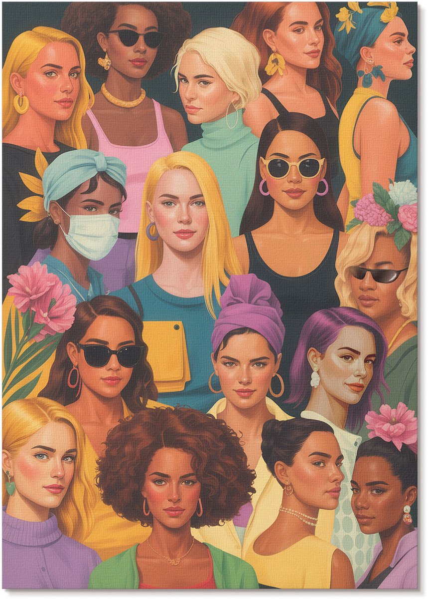 Tulup Polycanvas Poster - Portretten Van Vrouwen, Illustratie - A4 - Geel Design - Rechthoek - Decoratieve poster - Woonkamer, Slaapkamer, Kantoor - Expressief