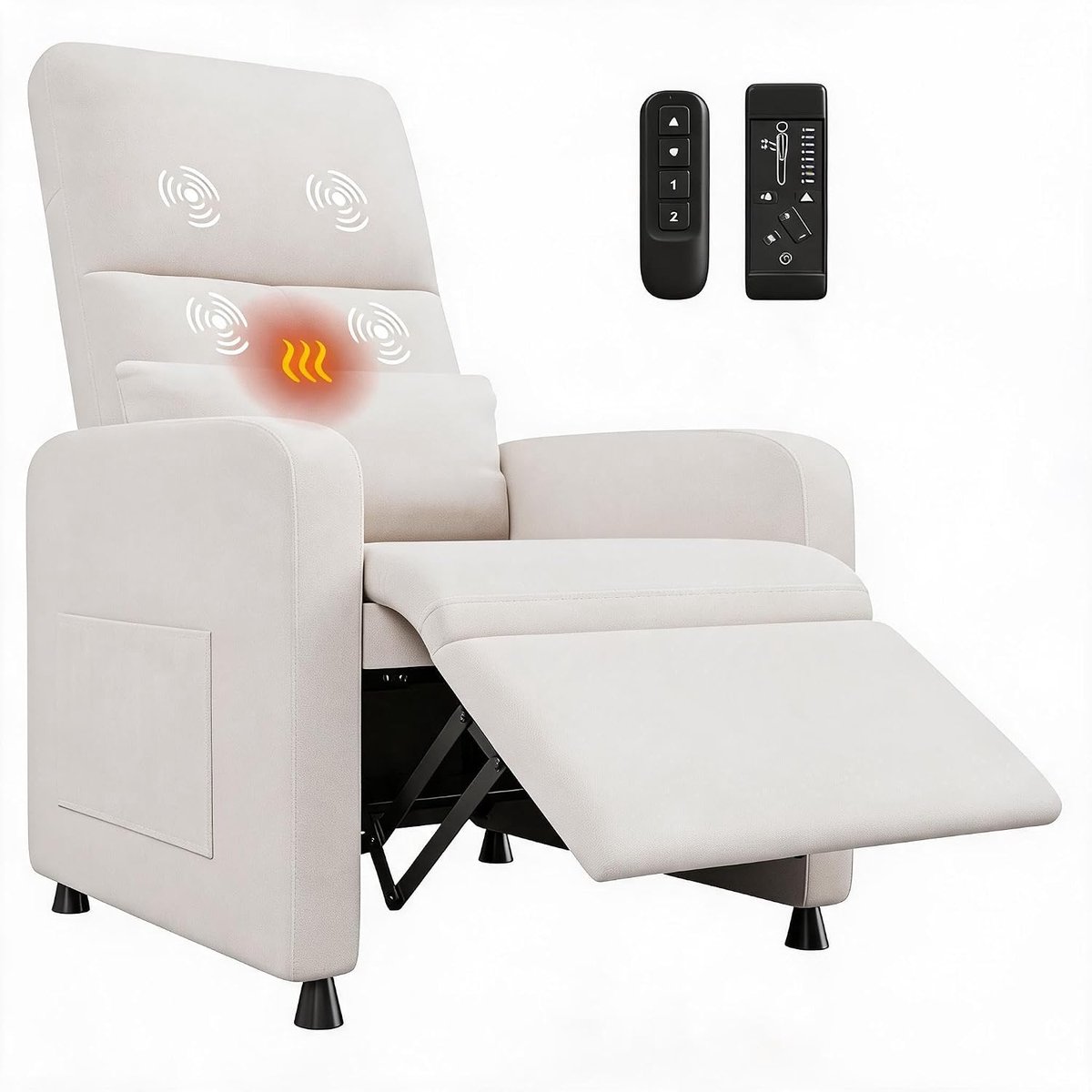 Elektrische Relaxfauteuil met Massage & Warmtefunctie - TV Stoel - Verstelbaar 105°-165° met Afstandsbediening - Linnen-Look - Max. 180 kg Draagvermogen - Wit
